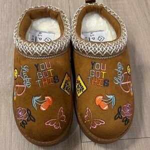 Embroidered Brown Kids Slippers